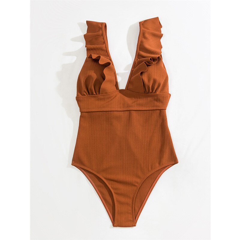 Women's swimsuit with ruffles and V-neck