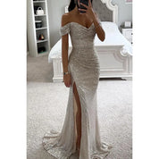 Glitter Zeemeermin Avondjurk met Off-Shoulder Hals