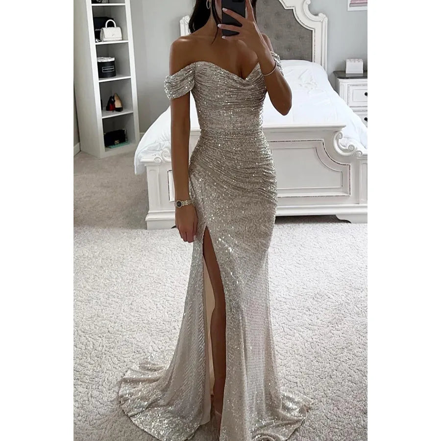 Glitter Zeemeermin Avondjurk met Off-Shoulder Hals