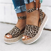 Dames platform sandalen met espadrille zool en enkelbandje