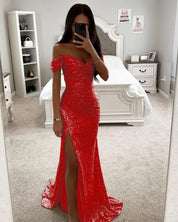 Glitter Zeemeermin Avondjurk met Off-Shoulder Hals