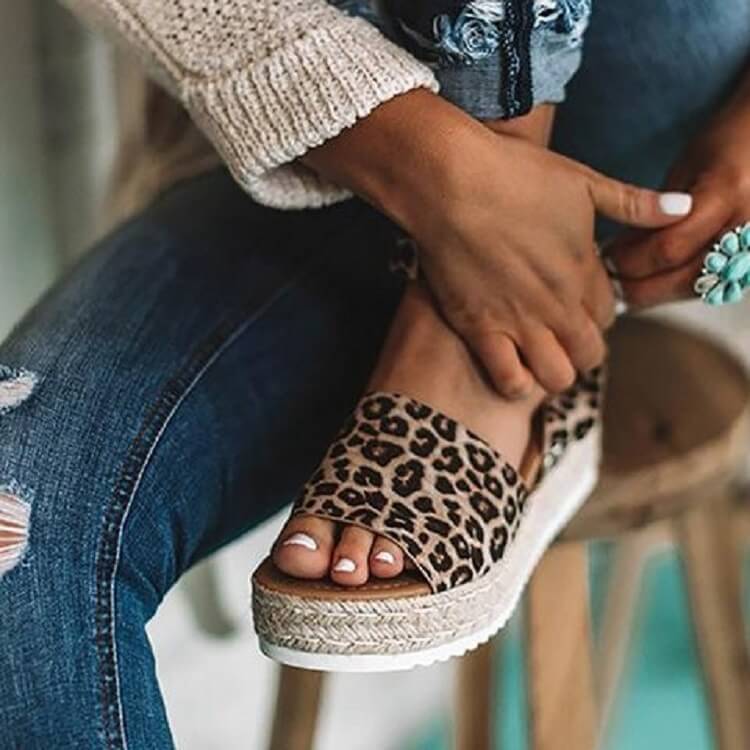 Dames platform sandalen met espadrille zool en enkelbandje
