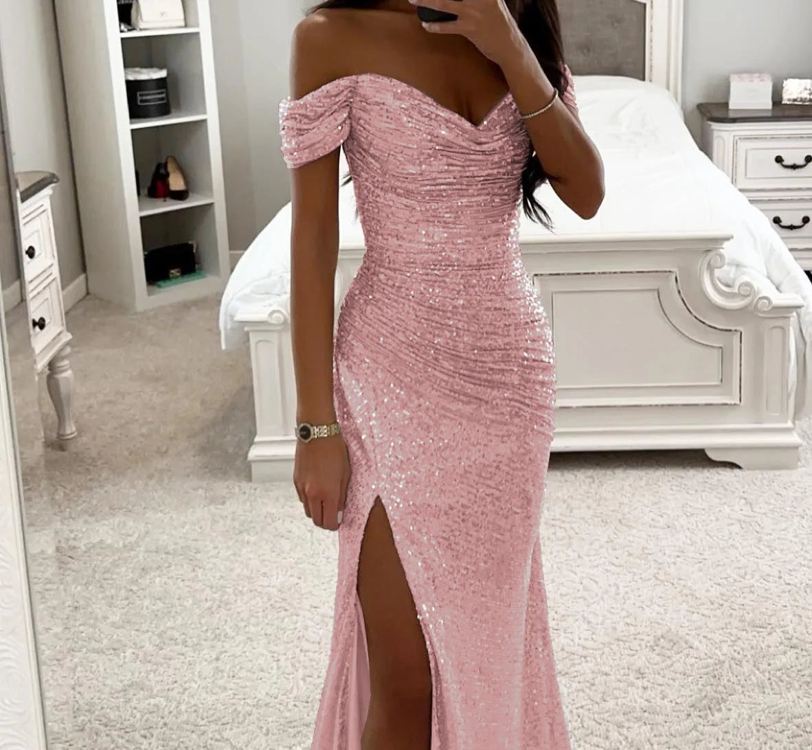Glitter Zeemeermin Avondjurk met Off-Shoulder Hals
