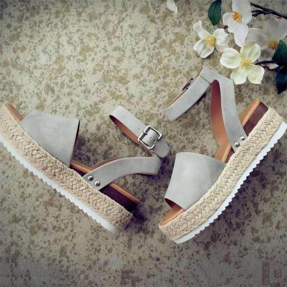 Dames platform sandalen met espadrille zool en enkelbandje