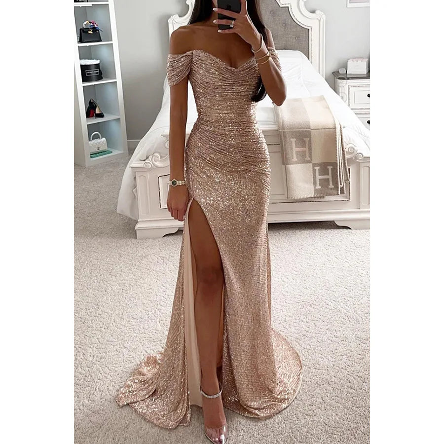 Glitter Zeemeermin Avondjurk met Off-Shoulder Hals