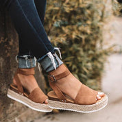 Dames platform sandalen met espadrille zool en enkelbandje