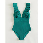 Women's swimsuit with ruffles and V-neck