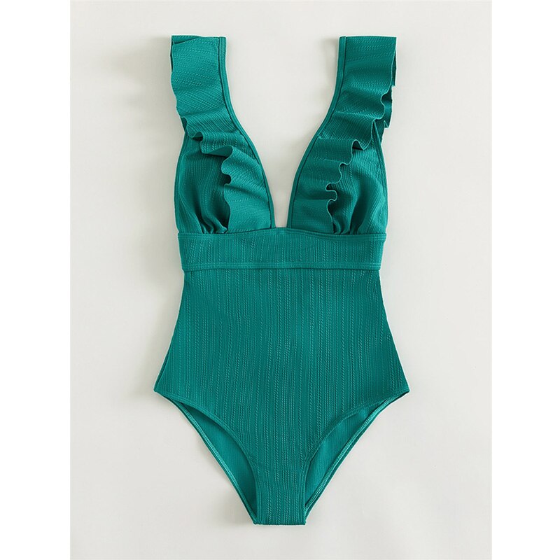 Women's swimsuit with ruffles and V-neck
