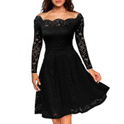 Dames zomerjurk midi met off-shoulder hals en kant