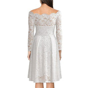 Dames zomerjurk midi met off-shoulder hals en kant