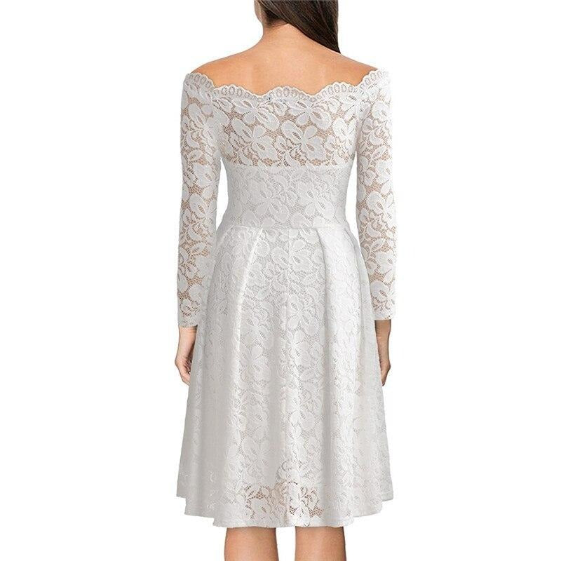 Dames zomerjurk midi met off-shoulder hals en kant