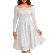 Dames zomerjurk midi met off-shoulder hals en kant