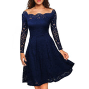 Dames zomerjurk midi met off-shoulder hals en kant