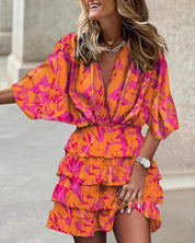 Dames zomerjurk met bloemenprint en elastische tailleband
