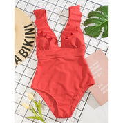 Women's swimsuit with ruffles and V-neck