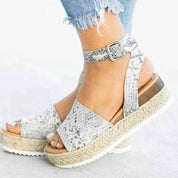Dames platform sandalen met espadrille zool en enkelbandje