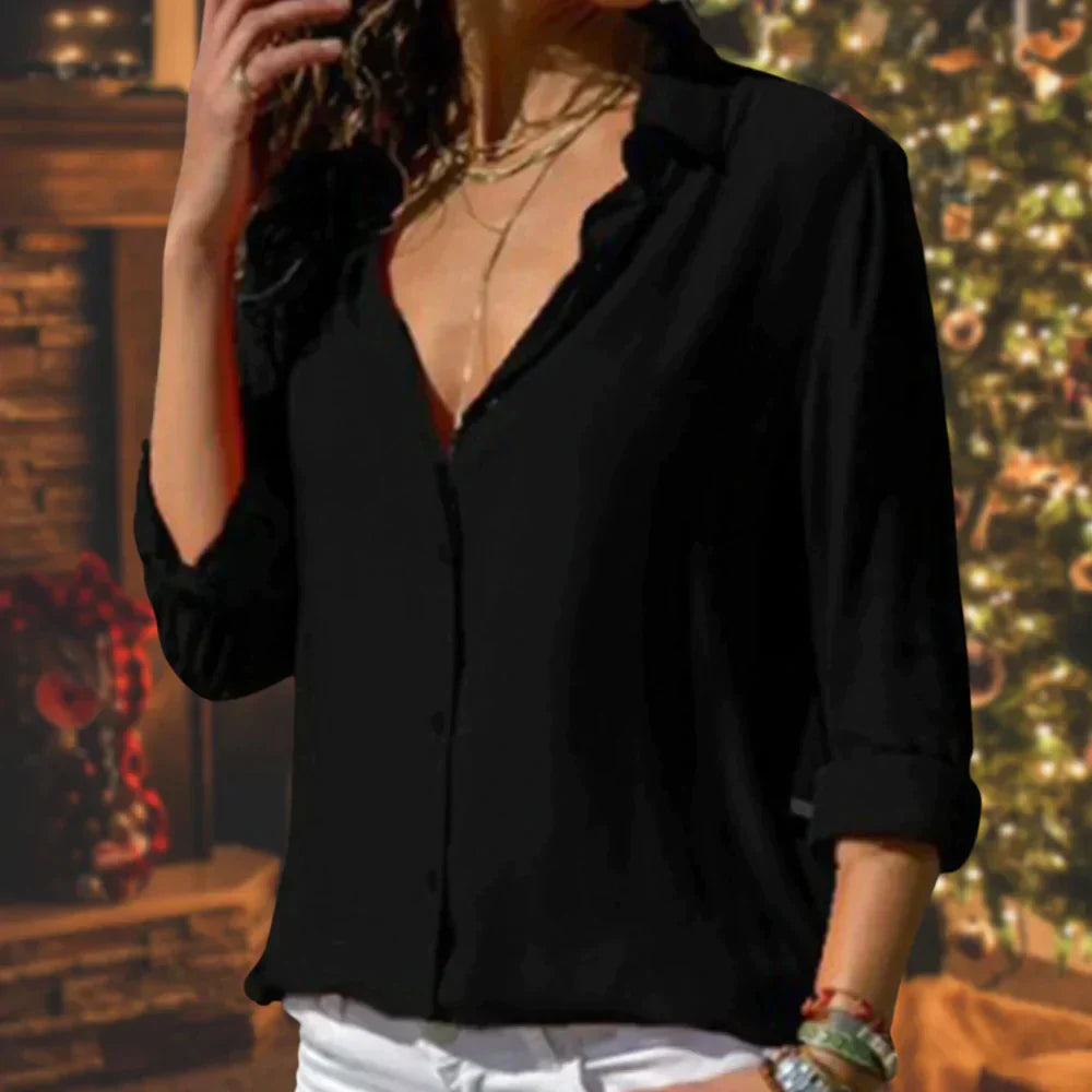 Dames blouse | Lange mouwen met kraag en knoopsluiting