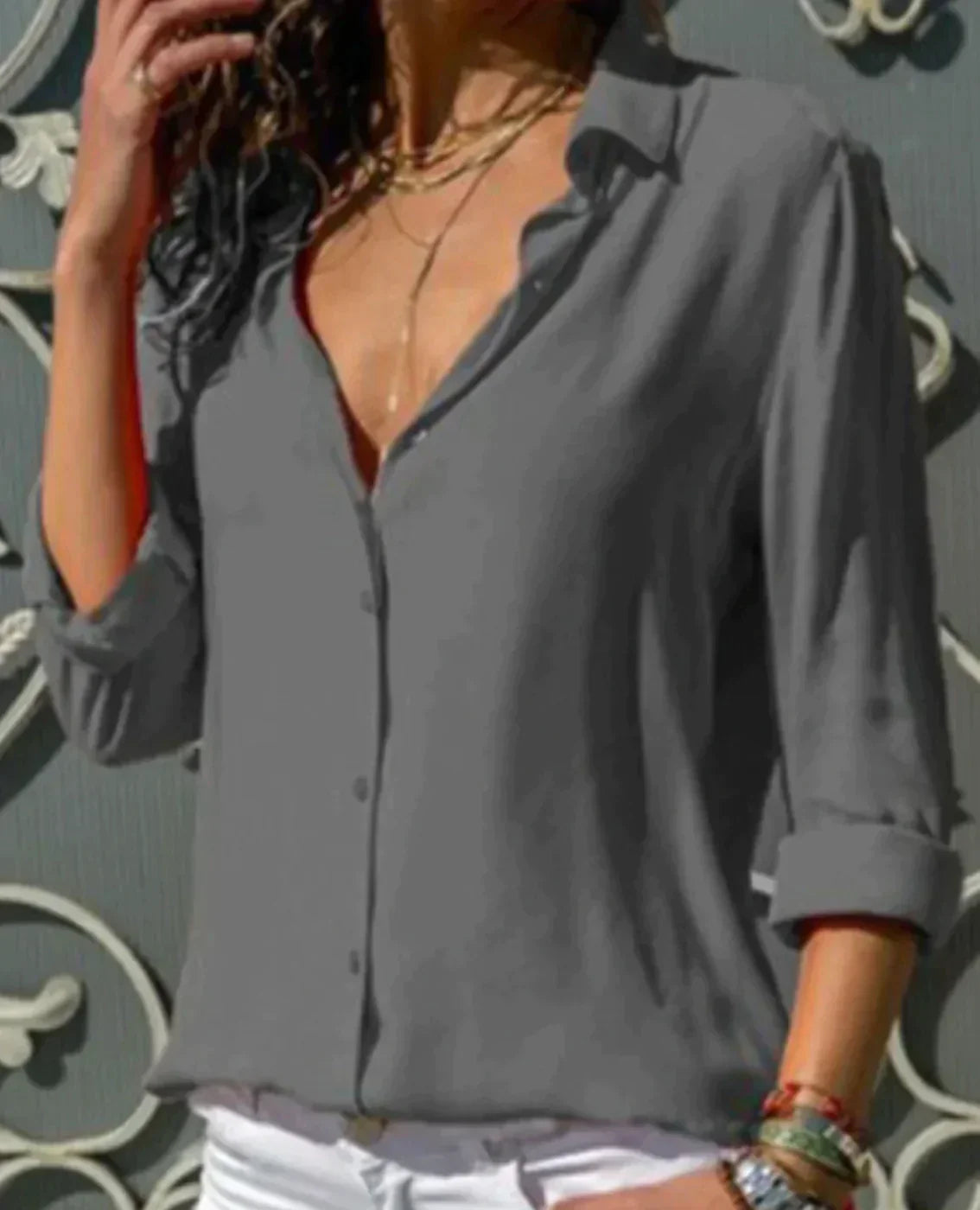Dames blouse | Lange mouwen met kraag en knoopsluiting