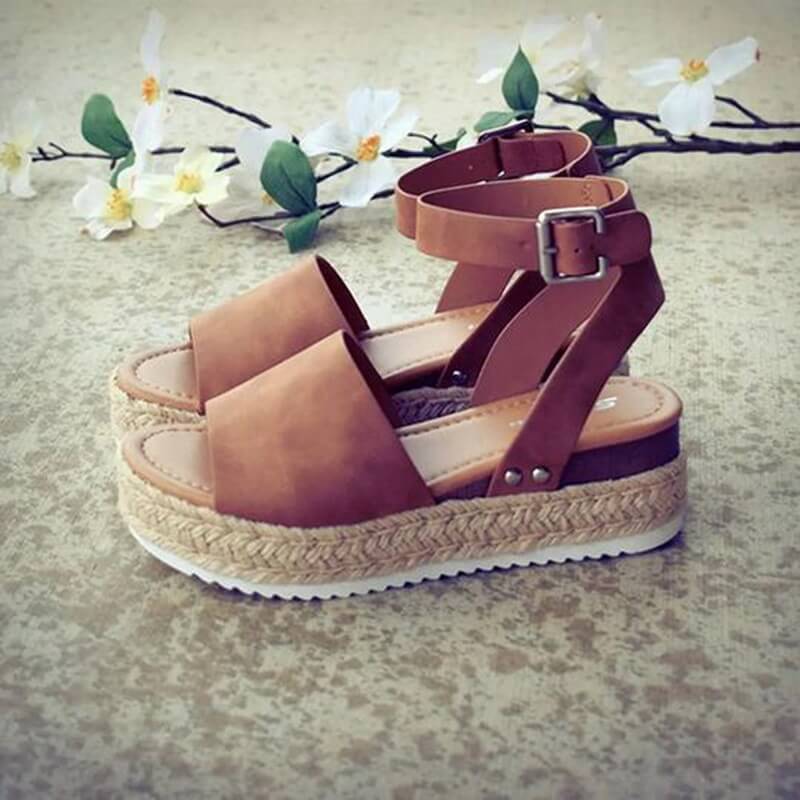 Dames platform sandalen met espadrille zool en enkelbandje