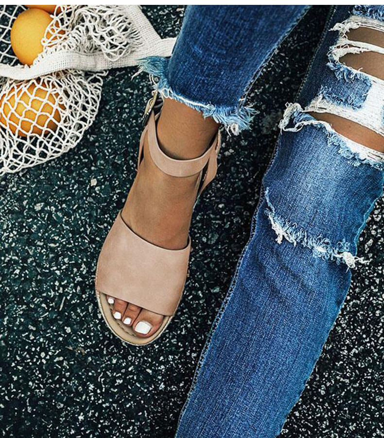 Dames platform sandalen met espadrille zool en enkelbandje