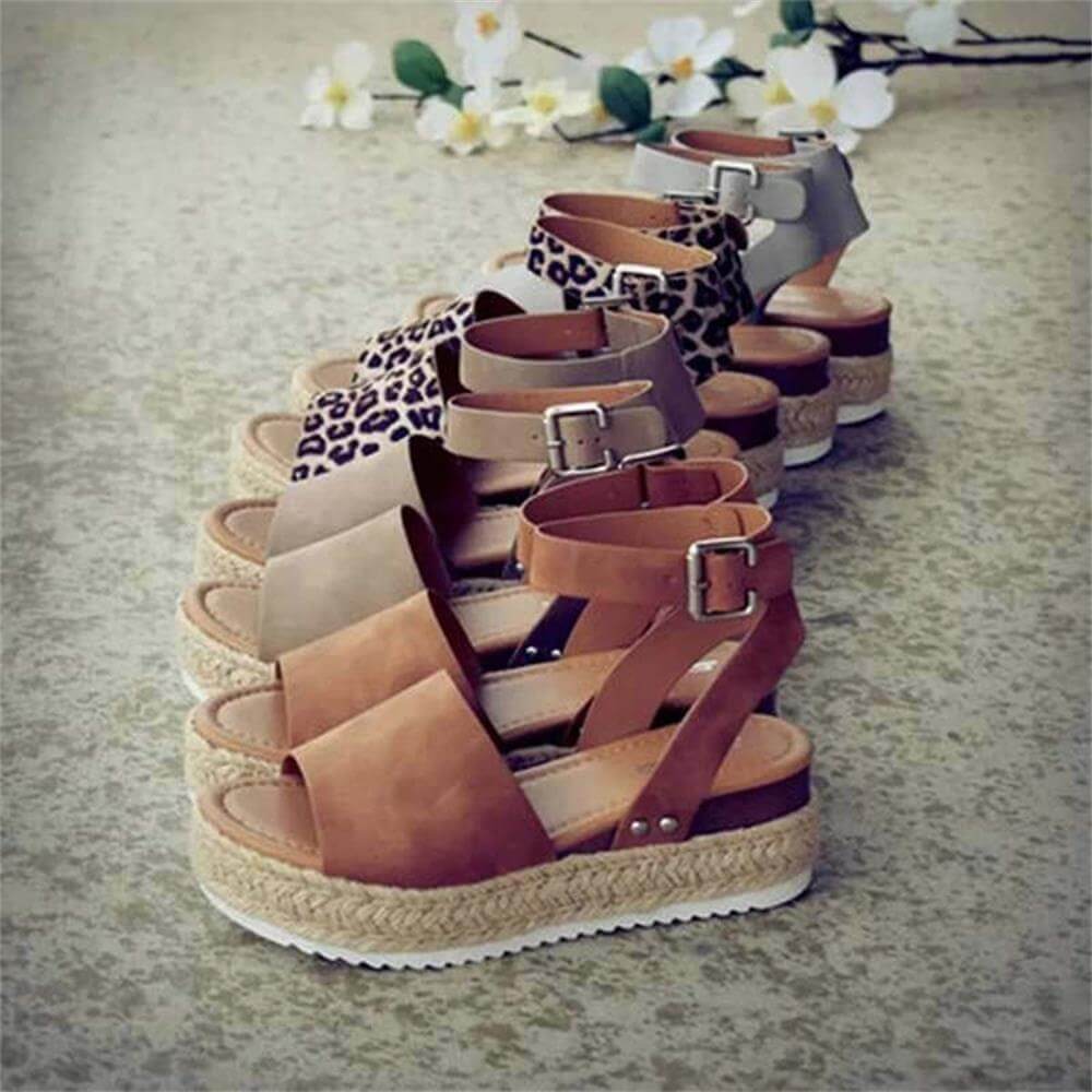 Dames platform sandalen met espadrille zool en enkelbandje