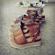 Dames platform sandalen met espadrille zool en enkelbandje