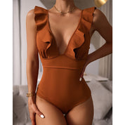 Women's swimsuit with ruffles and V-neck