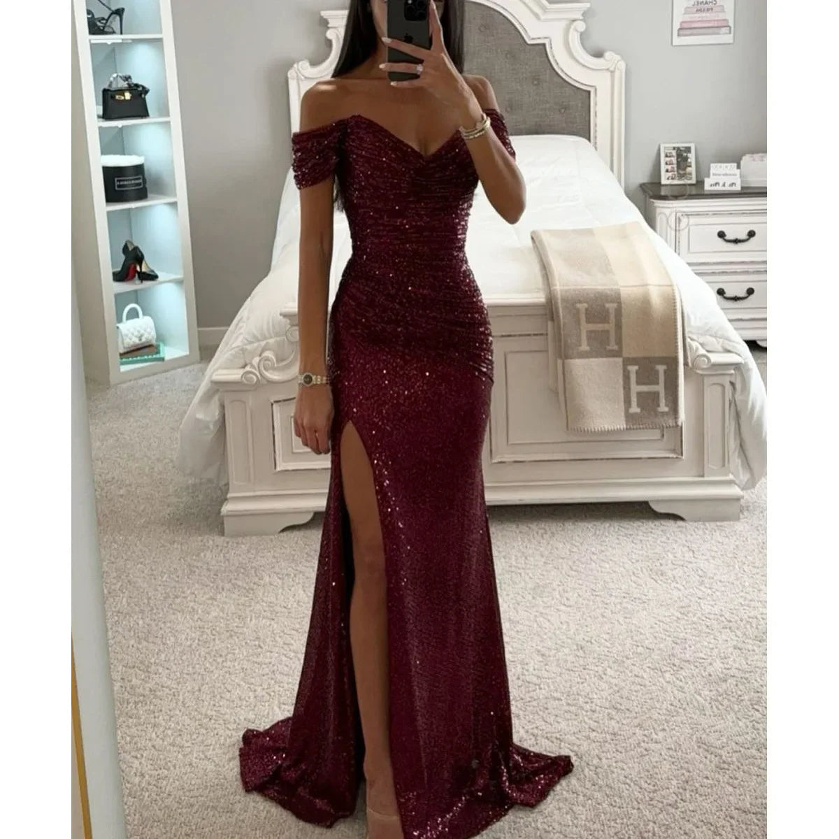 Glitter Zeemeermin Avondjurk met Off-Shoulder Hals