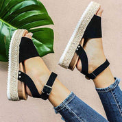 Dames platform sandalen met espadrille zool en enkelbandje