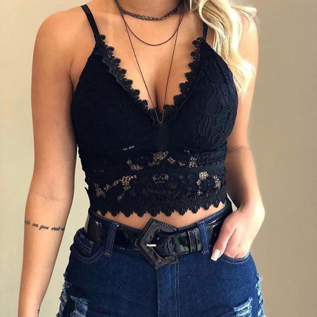 Women's mesh top with spaghetti straps and lace