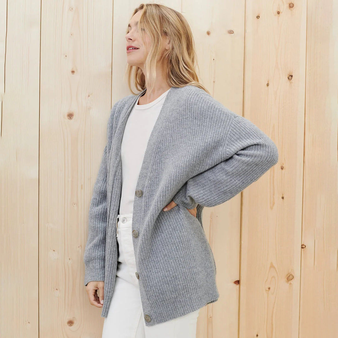 Warme oversized vest dames | Wollen v-hals cardigan voor de winter