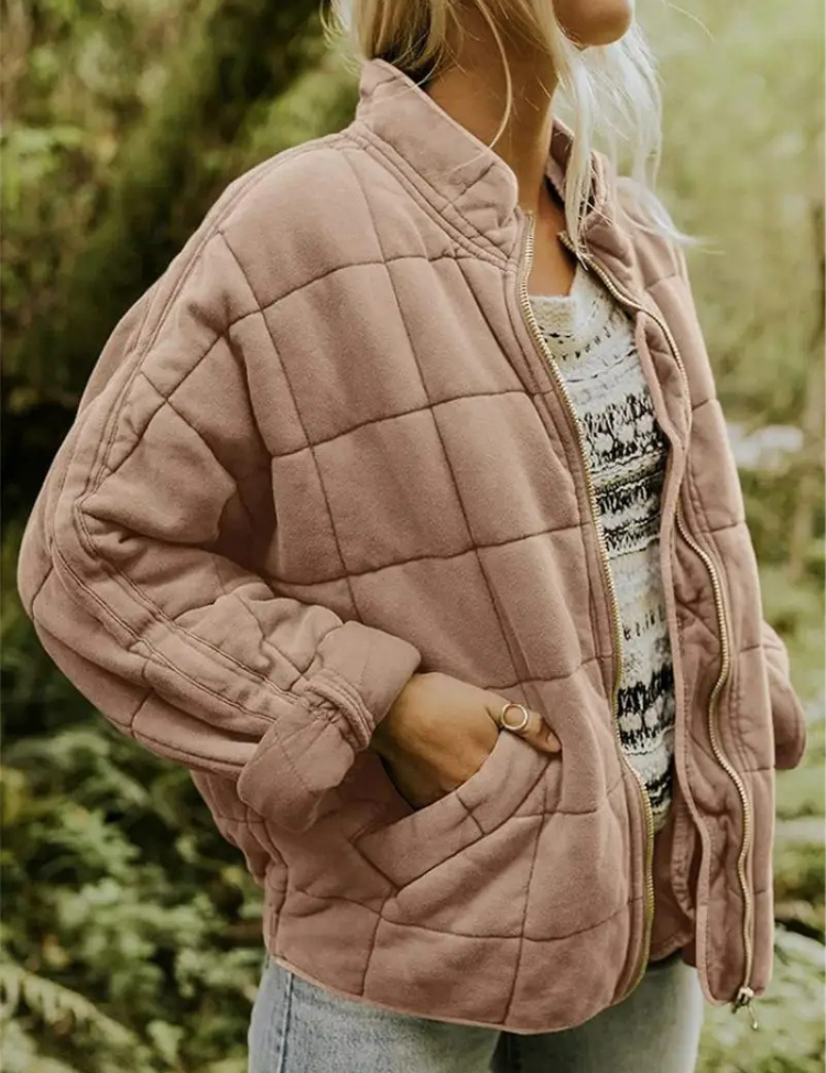 Gewatteerde winterjas dames met ruitpatroon | Dikke bomberjack