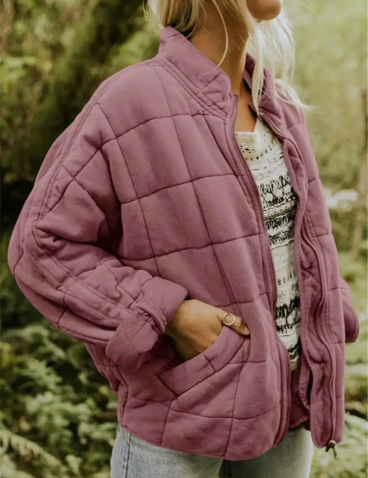 Gewatteerde winterjas dames met ruitpatroon | Dikke bomberjack