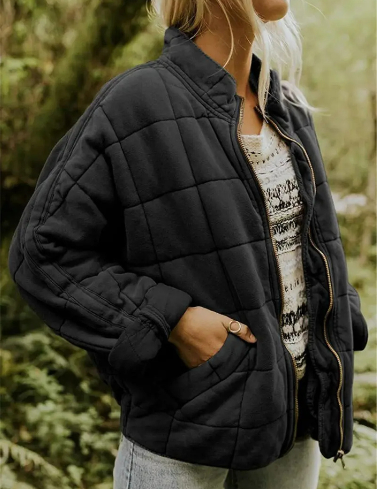 Gewatteerde winterjas dames met ruitpatroon | Dikke bomberjack