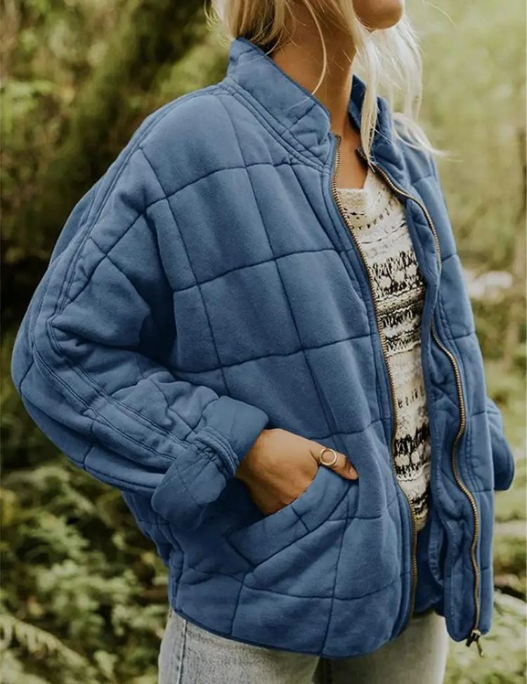 Gewatteerde winterjas dames met ruitpatroon | Dikke bomberjack