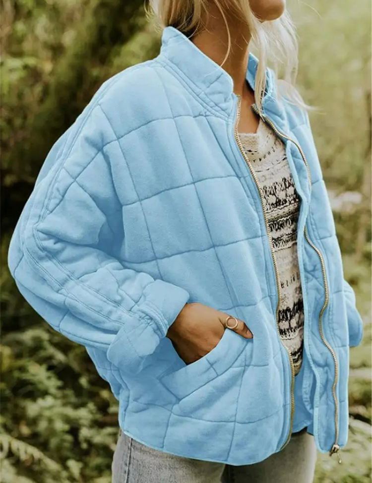 Gewatteerde winterjas dames met ruitpatroon | Dikke bomberjack