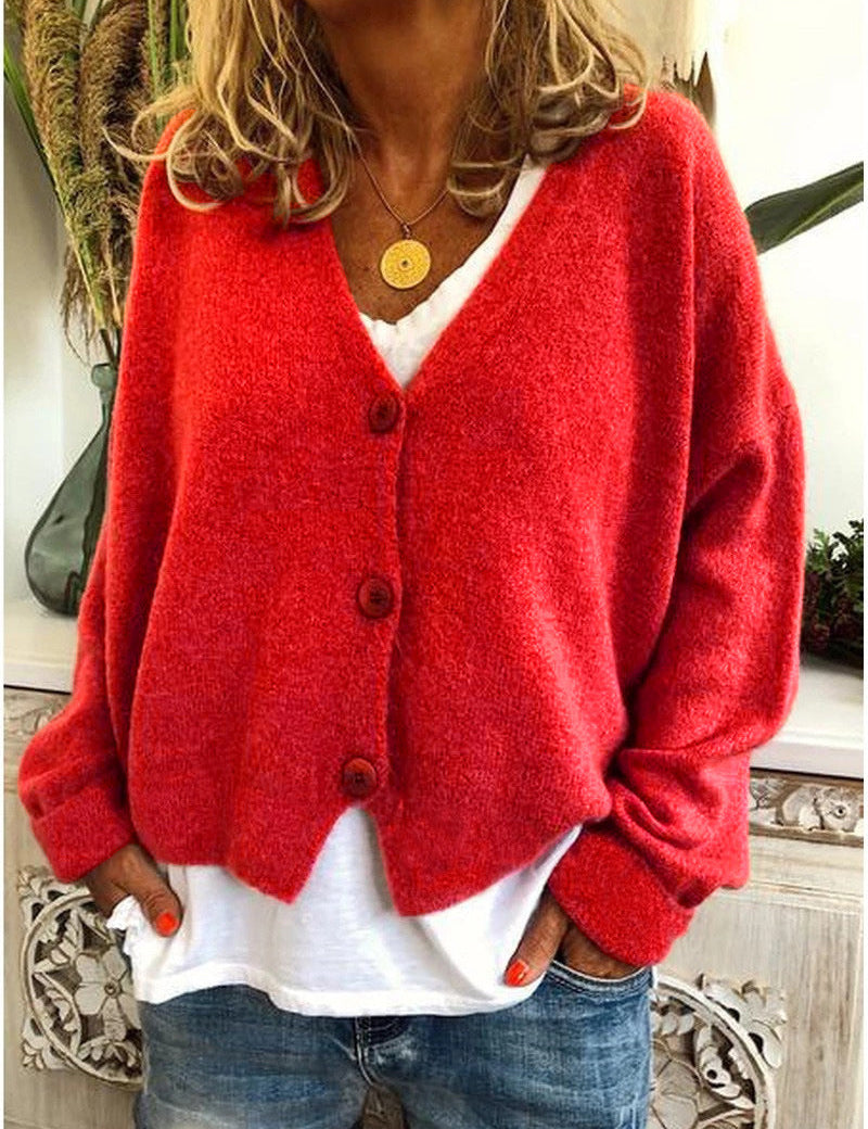 Gebreid dames vest met diepe v-Hals | Cardigan met wollige structuur