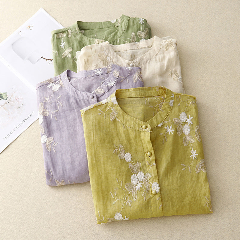 Dames blouse met bloemenborduursels en wijde pasvorm
