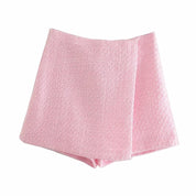 Dames tweed blazer en rok set in roze