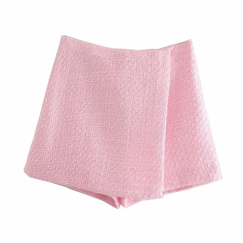 Dames tweed blazer en rok set in roze