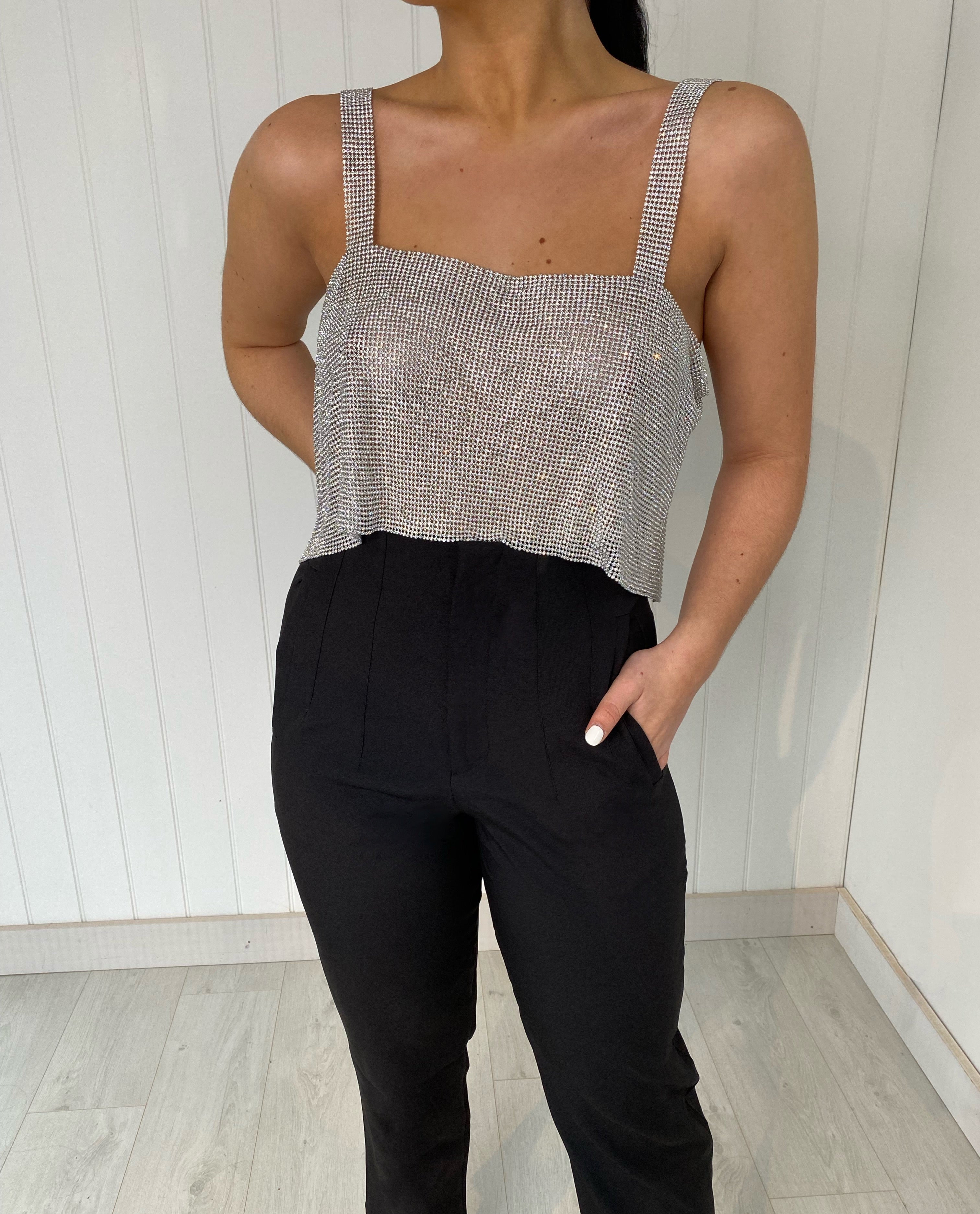 Dames crop top met diamanten en verstelbare sluiting - Feestelijk