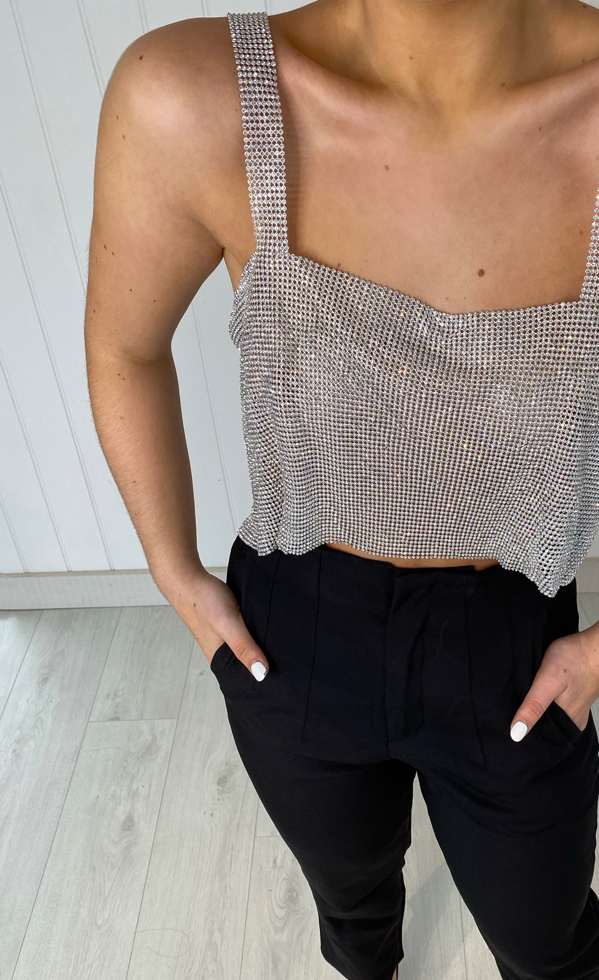 Dames crop top met diamanten en verstelbare sluiting - Feestelijk