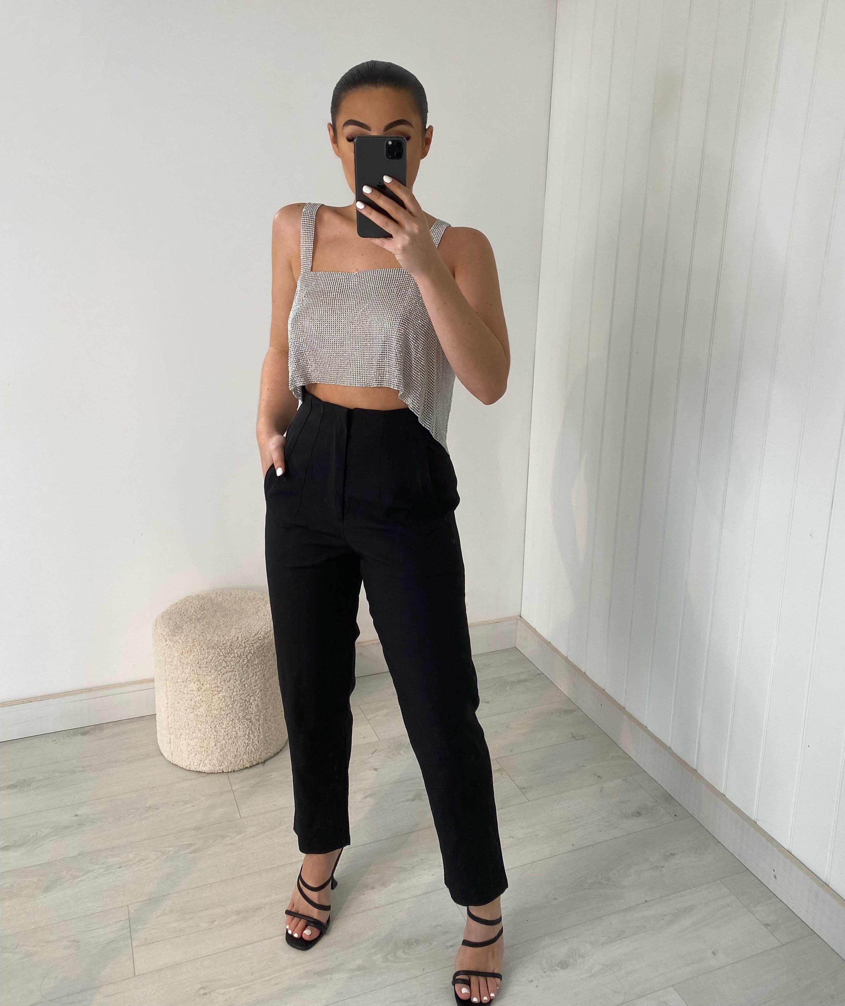 Dames crop top met diamanten en verstelbare sluiting - Feestelijk