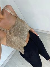 Dames crop top met diamanten en verstelbare sluiting - Feestelijk
