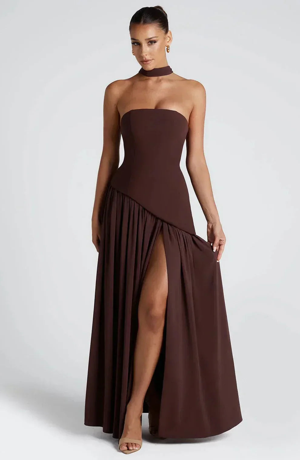 Dames avondjurk strapless met asymmetrische taille