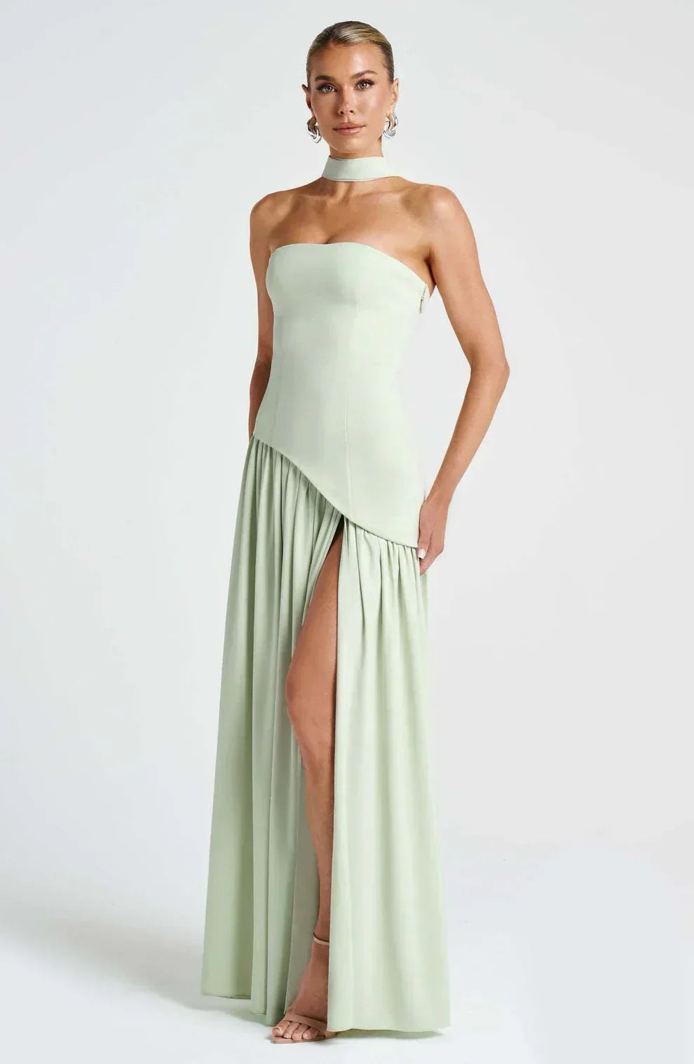 Dames avondjurk strapless met asymmetrische taille