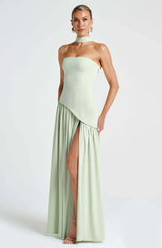 Dames avondjurk strapless met asymmetrische taille