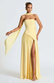 Dames avondjurk strapless met asymmetrische taille