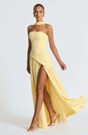 Dames avondjurk strapless met asymmetrische taille