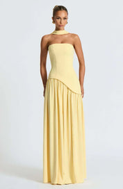 Dames avondjurk strapless met asymmetrische taille